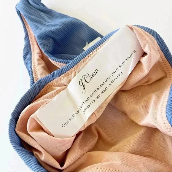 J Crew Ribbed high rise cheeky bikini bottom in Retro Blue Size Small NWT - Picture 3 of 7